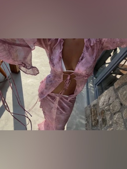 Rat & Boa Cobra Set Pink Sheer Lace Tie-Front Top And Skirt Small Medium Dress — image 3 of 8